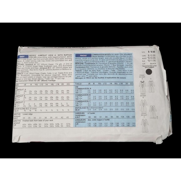 Vtg 1992 Butterick Sewing Pattern #6441 Misses Loose Fitting Jumpsuit 6 8 10 - Picture 4 of 6